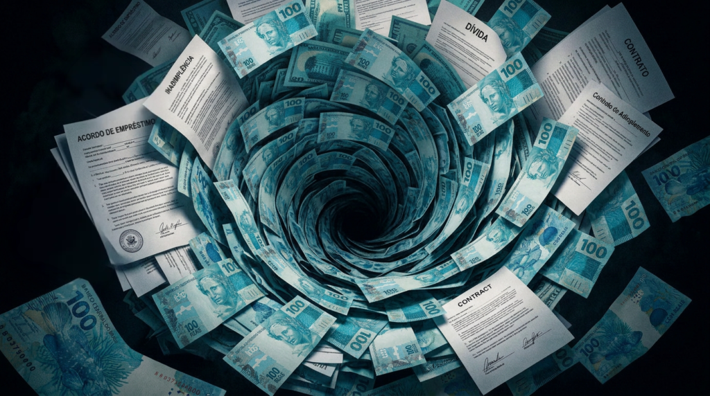 Notas de dinheiro dispostas em espiral sobre contratos